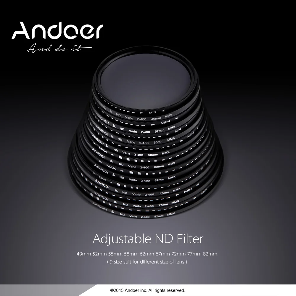 Andoer 55 мм ND Фейдер нейтральной плотности Регулируемый ND2 до ND400 переменный фильтр для Canon Nikon DSLR камеры