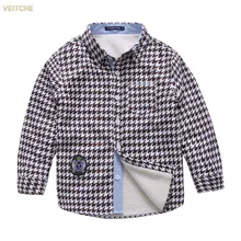 Детская Костюмы утепленная флисовая рубашка для маленьких мальчиков Модная клетчатая длинный рукав Хлопковая блузка От 2 до 8 лет дети осень-зима теплые Рубашки для мальчиков