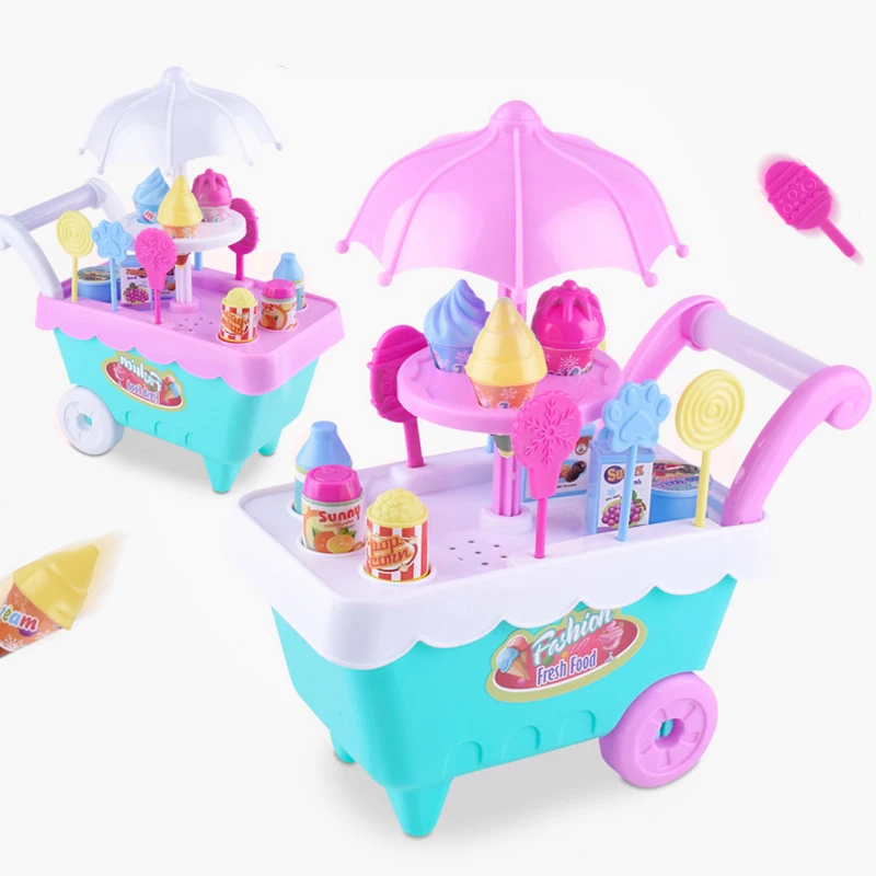 1 Set Children Kids Girl Toy Trolley Role Play Mini Simulation Birthday Gift Fun Game Candy Ice Cream Trolley Play House Toy