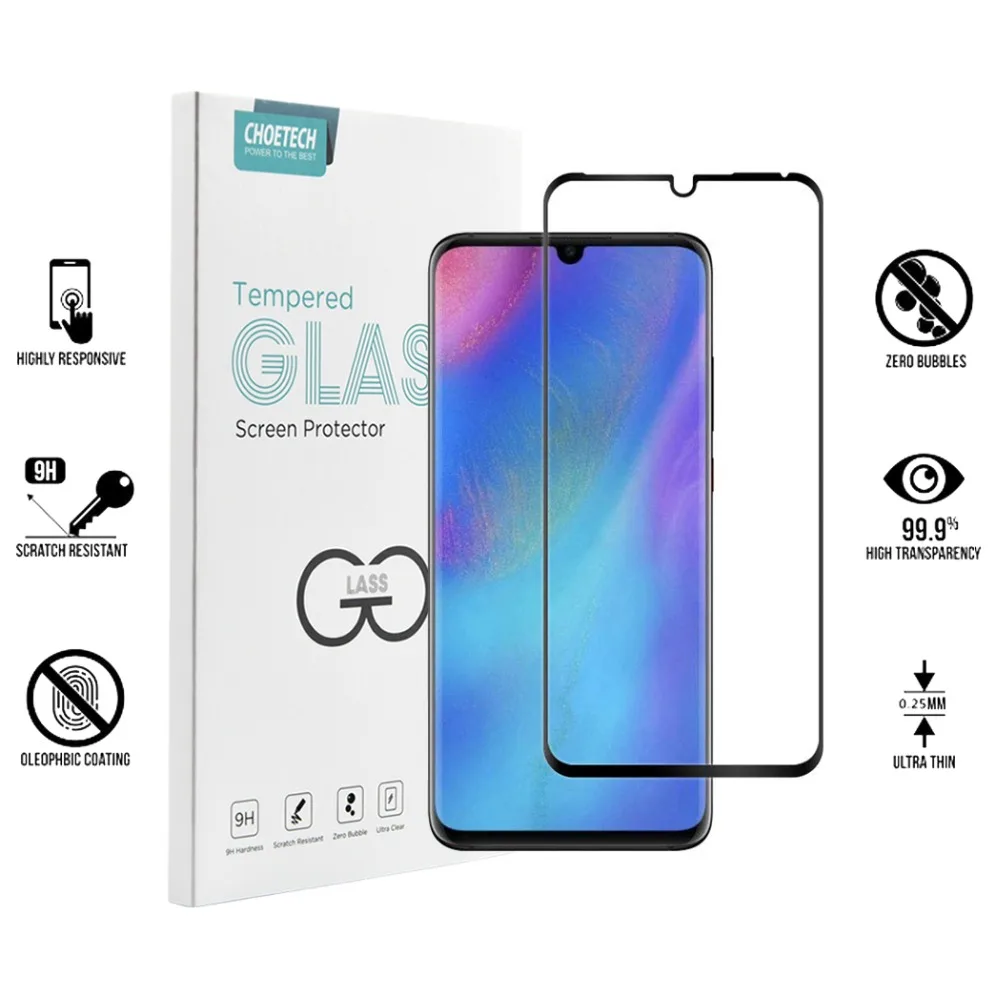 CHOETECH для huawei P30 Pro 3D закаленная пленка Choetech 9H твердость полное клеевое стекло для huawei P30 Lite Защитное стекло для экрана