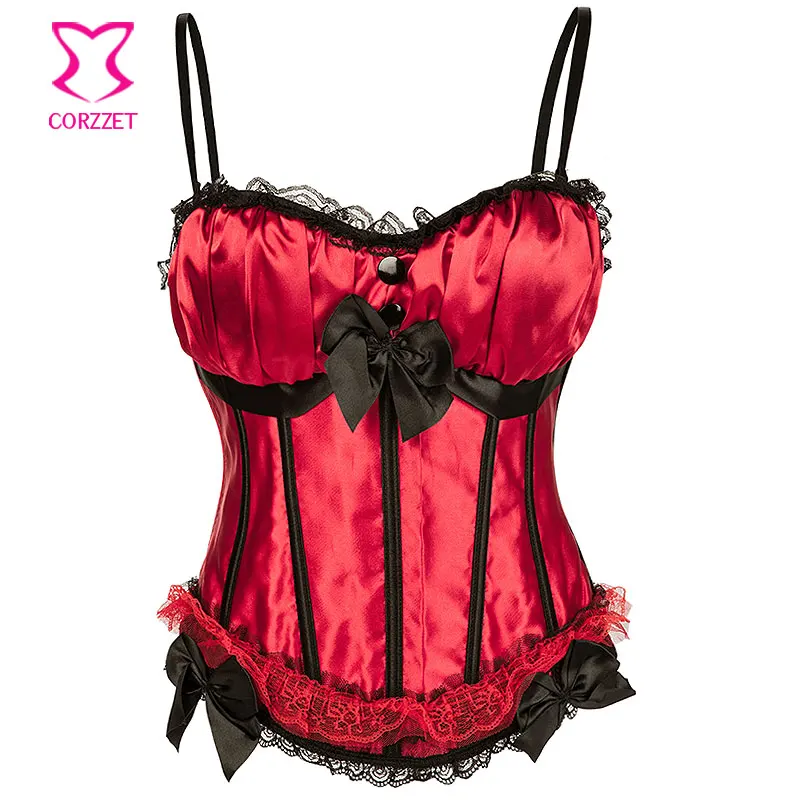 Lolita Style Red/Black Satin Push Up Bra Top Bustier Sexy Corset Gothique Clothing Corselete