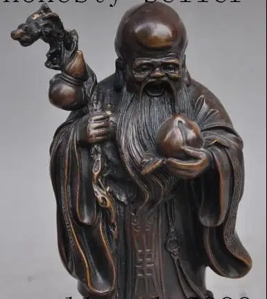 

S1828 7" chinese fengshui bronze Shouxing Longevity god take Peach Gourd lucky statue