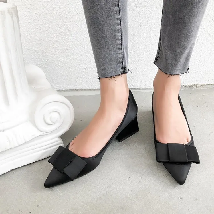 

Big Size 9 10 11 12 13 14Ladies High Heels Women Shoes Woman Pumps Pure-coloured light-mouthed single shoe with pointed bow knot