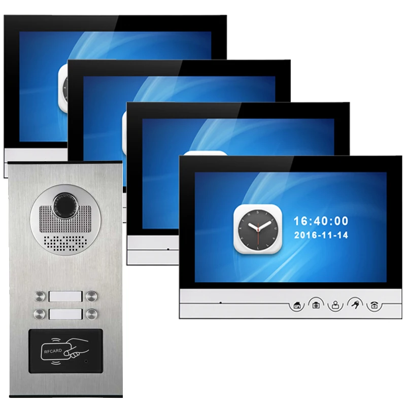 

Video Door Intercom System 9"Inch Video Door Phone RFID Access Control Door Camera Video Recording For 6 Unit Apartment Secure
