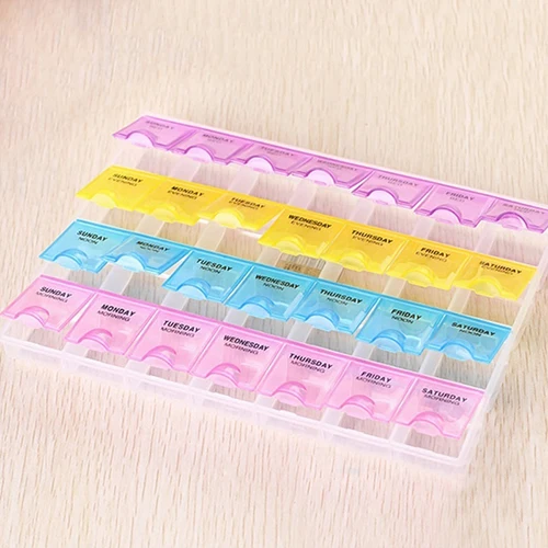 

Weekly 7 Days Tablet Pill Drug Box Holder 4 Row 28 Squares Medicine Storage Organizer Container Case Dispenser Health Care