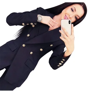 

Woman Pant Suits Office Lady Sets Double Breasted Lined Blazer Jacket & Trousers 2 Piece Set