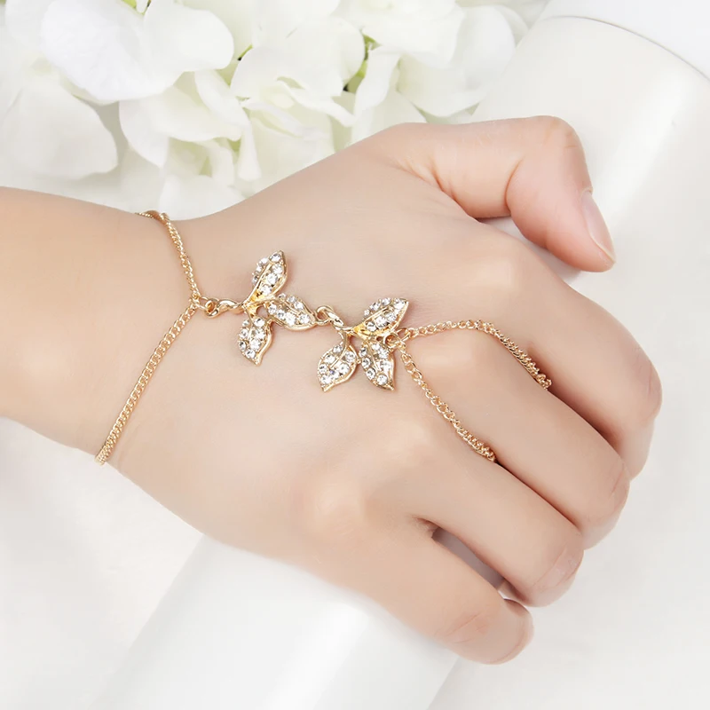 ORNAPEADIA Fashion Hand Palm Bracelet leaves shape for Women Gift Gold