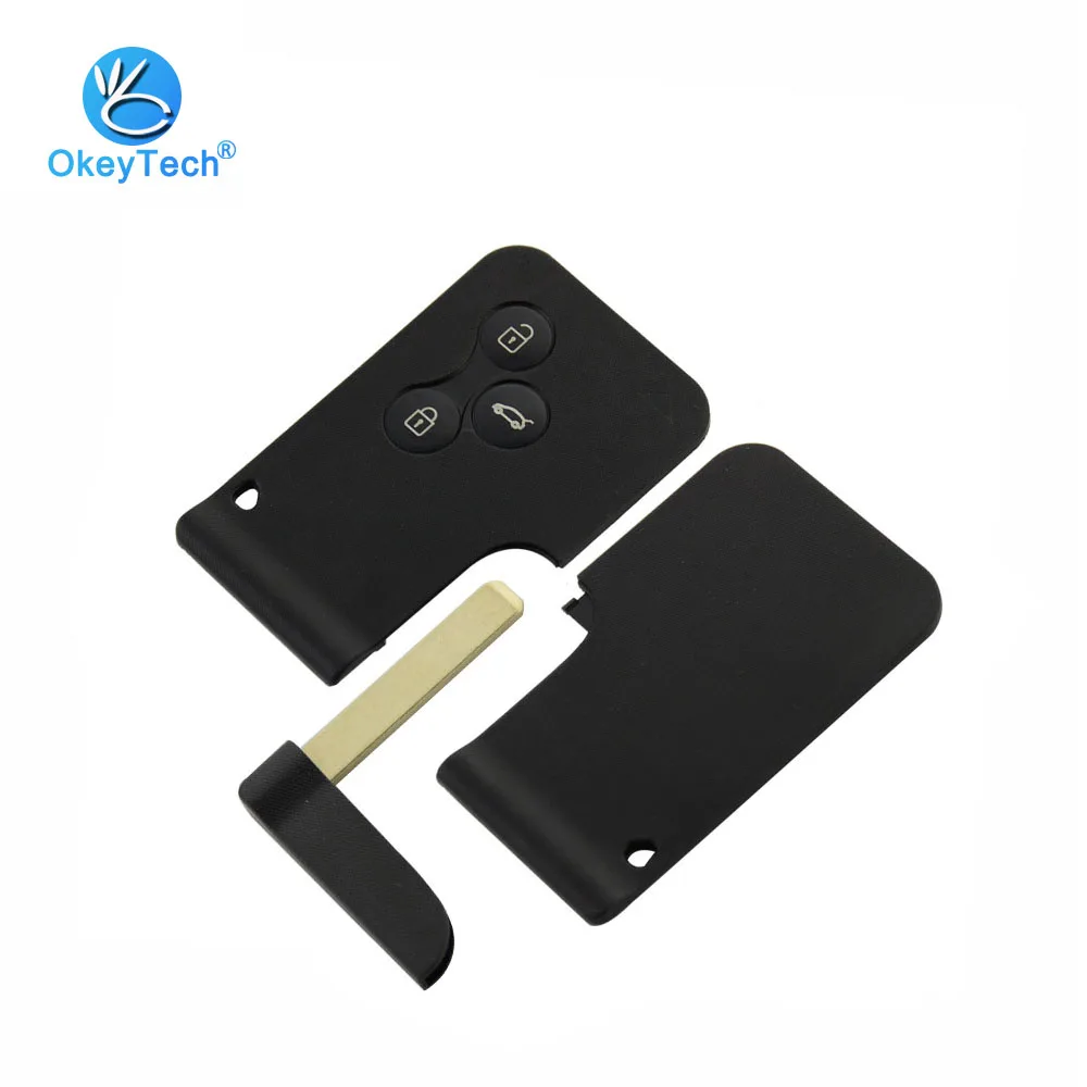 

OkeyTech for Renault Megan Koleos Clio Smart Card 3 Button Remote Control Key Shell with Insert Blade Auto Car Key Cover Case
