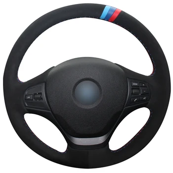 

Black Suede Light Blue Blue Red Marker Car Steering Wheel Cover for BMW F30 316i 320i 328i