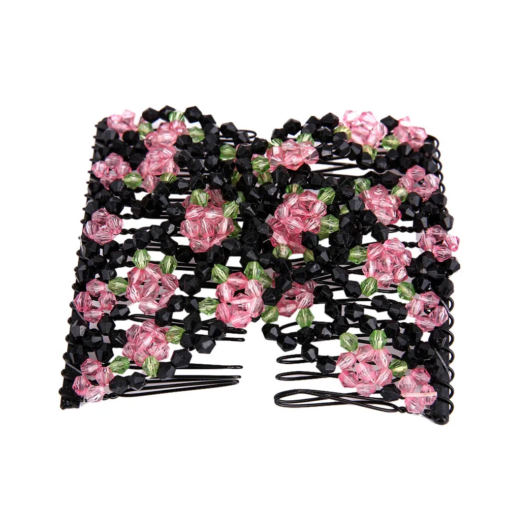 

Professional Hair Comb Ladies Magic Beads Elasticity Double Bead string Clamp Stretchy Acces Valentine's Day 827