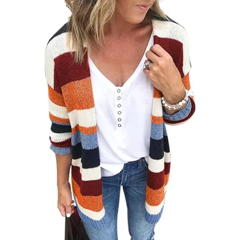 

Sweater Women Jumper Cardigan Women's Free Shipping 2020 Autumn And Winter An American Style Street Wear Rainbow Stripes