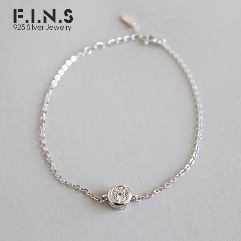 

F.I.N.S 925 Sterling Silver Bracelet Round Cubic Zirconia Thain Silver Chain Bracelets on Women's Hand Charm Female Bracelet