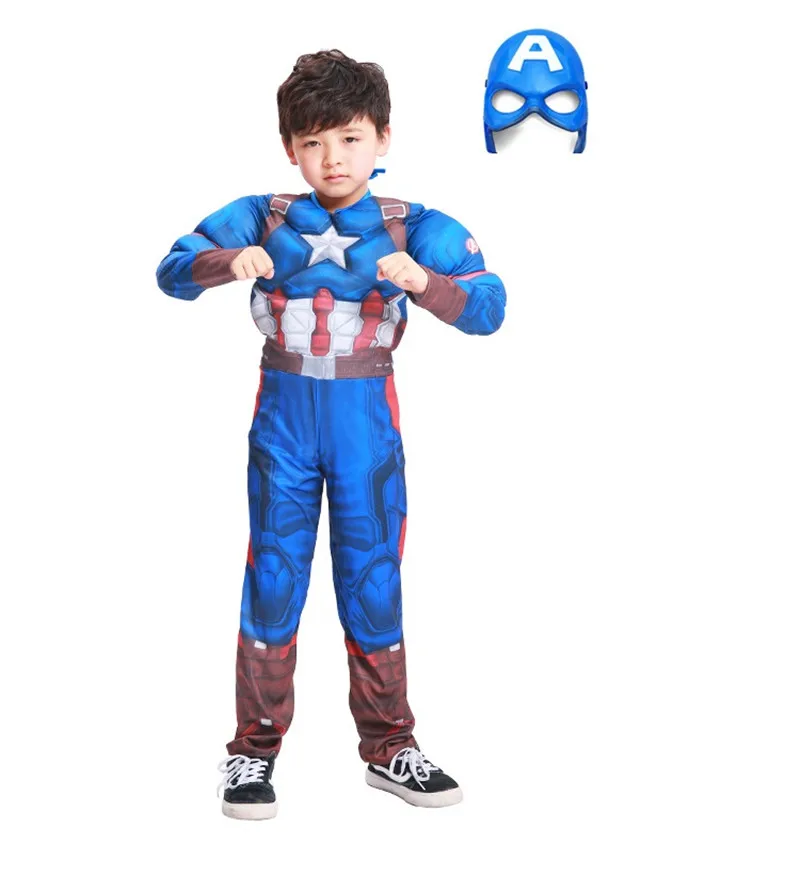 Superhero Muscle Captain America Kids Costume Avengers Christmas Purim Festival Cosplay Costume Boys Girls Birthday Party Gift