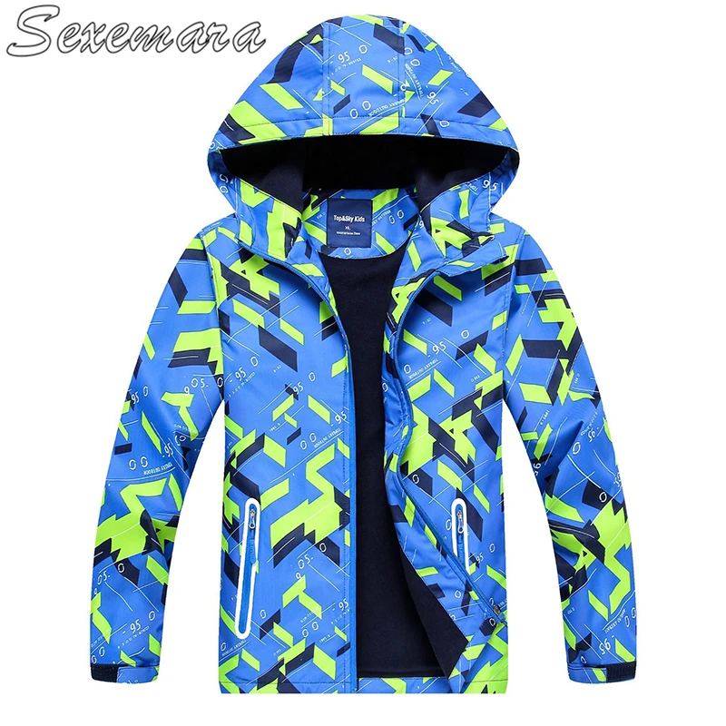 

SexeMara Outdoor waterproof breathable open chest zipper shirt with cap print children's jacket children's windbreaker