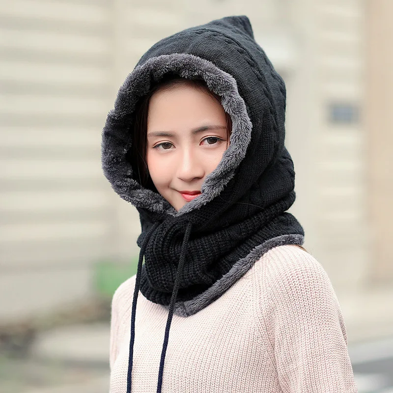 Winter women hooded hat set