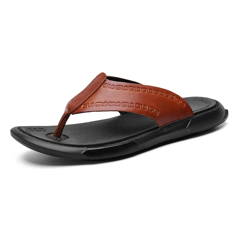 Летние новые мужские сандалии уличная Модная Повседневная пляжная обувь мужские удобные дышащие шлепанцы тапочки на плоской подошве мужские - Цвет: Brown