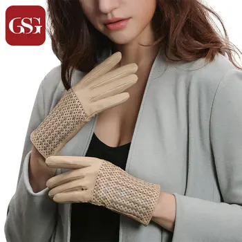 

Brand Women New Style Genuine Leather Gloves with Net Brown Red Black Blue Sheepskin Gloves for Ladies Breathable Mittens