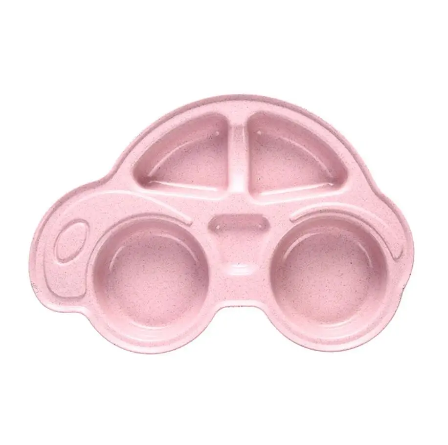 Миска из бамбукового волокна детской посуды мультипликационная форма автомобиля миска, контейнер для обеда здоровье и безопасность детей Кормление тарелка посуда - Цвет: Розовый