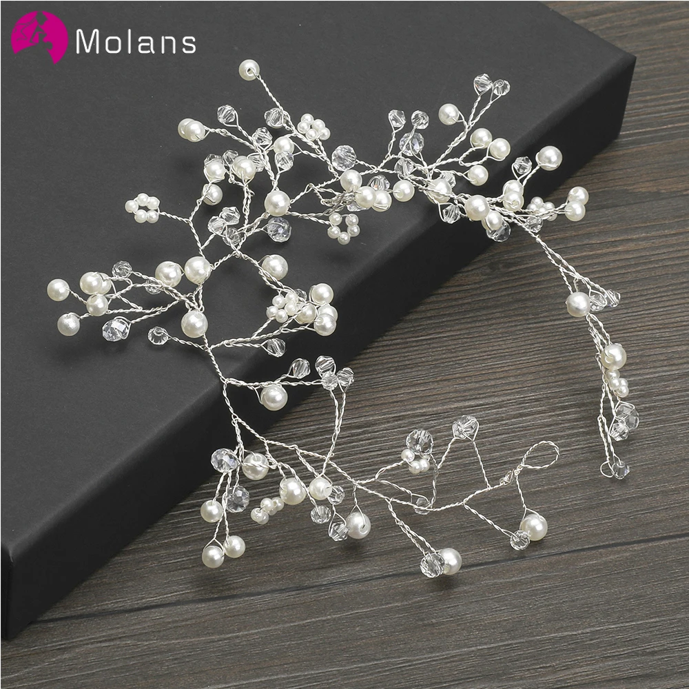 

MOLANS Pearl Alloy Band Headband Sturdy Transparent Rhinestone Headbands Women Wedding Accessories Lovely Small Flower Headpiece
