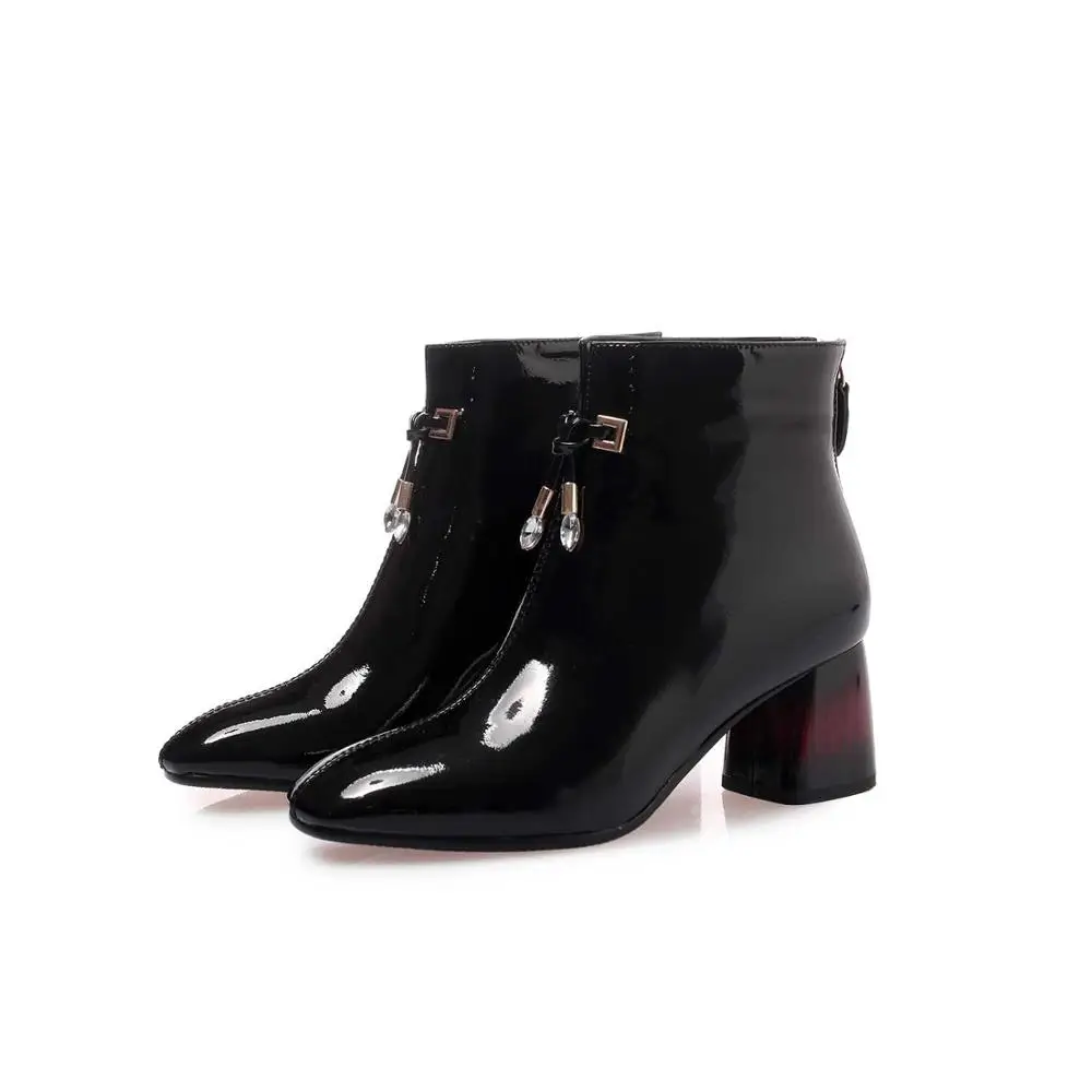 Krazing Pot/женские ботильоны-оксфорды из натуральной кожи с квадратным носком на высоком каблуке, сохраняющие тепло, разных цветов, в британском школьном стиле; L57 - Цвет: Черный
