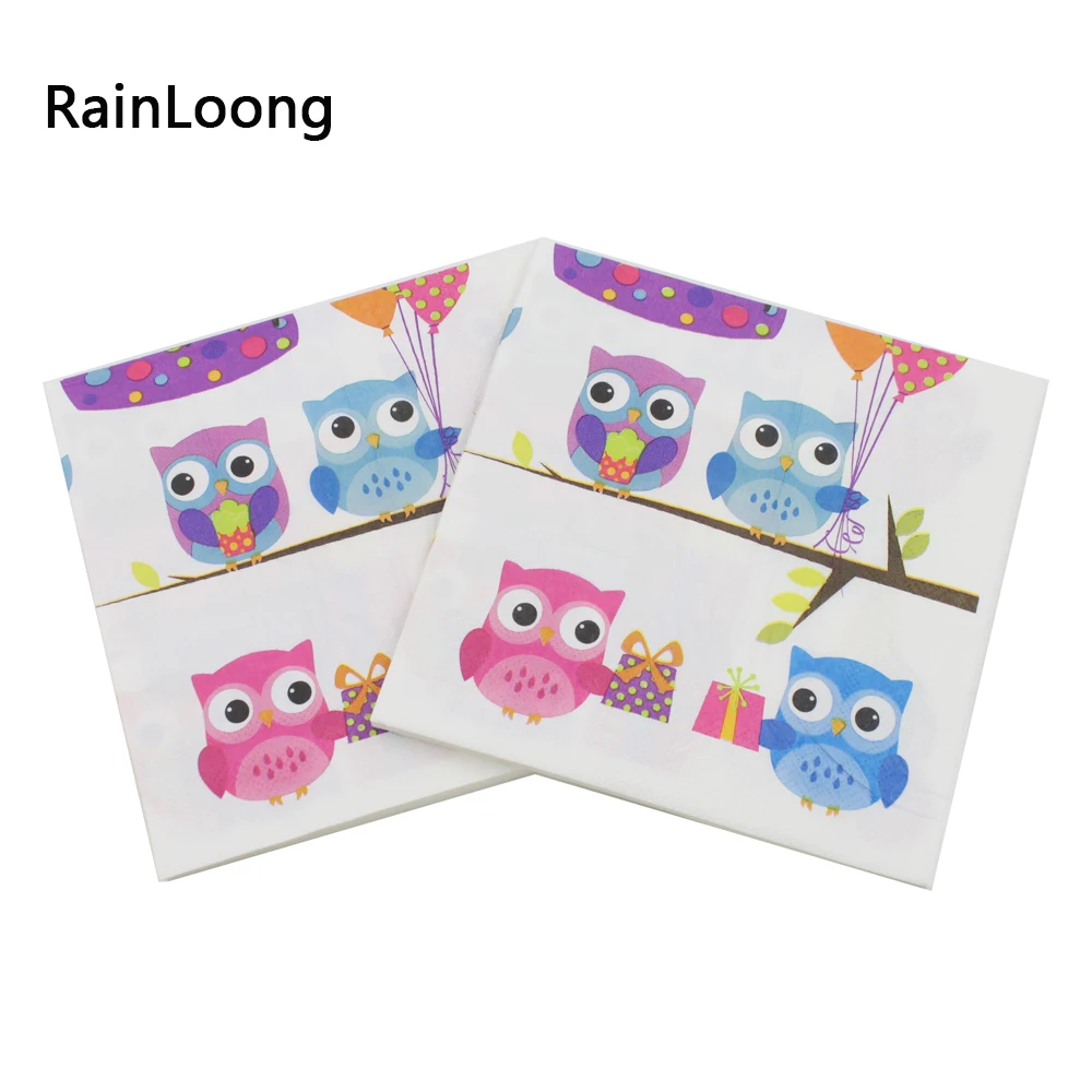 [RainLoong] столовые салфетки с принтом Совы и художественные бумажные для коктейлей
