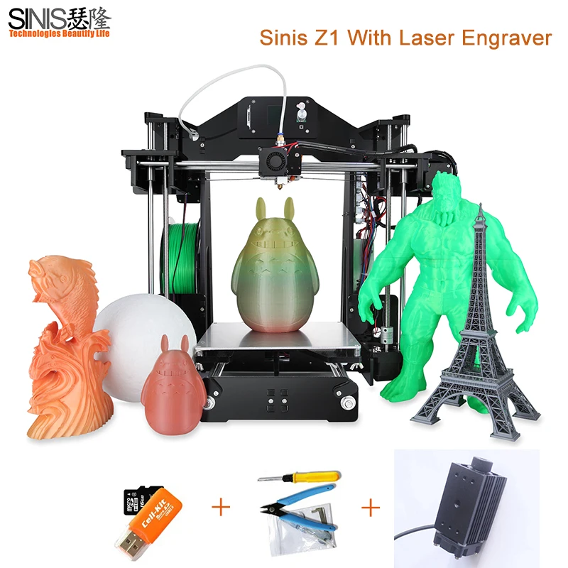 

High Precision Sinis Z1 3d Printer Option Laser Engraving 3d Printer Machine Reprap i3 3D Printer Kit With 1.75MM PLA Filament