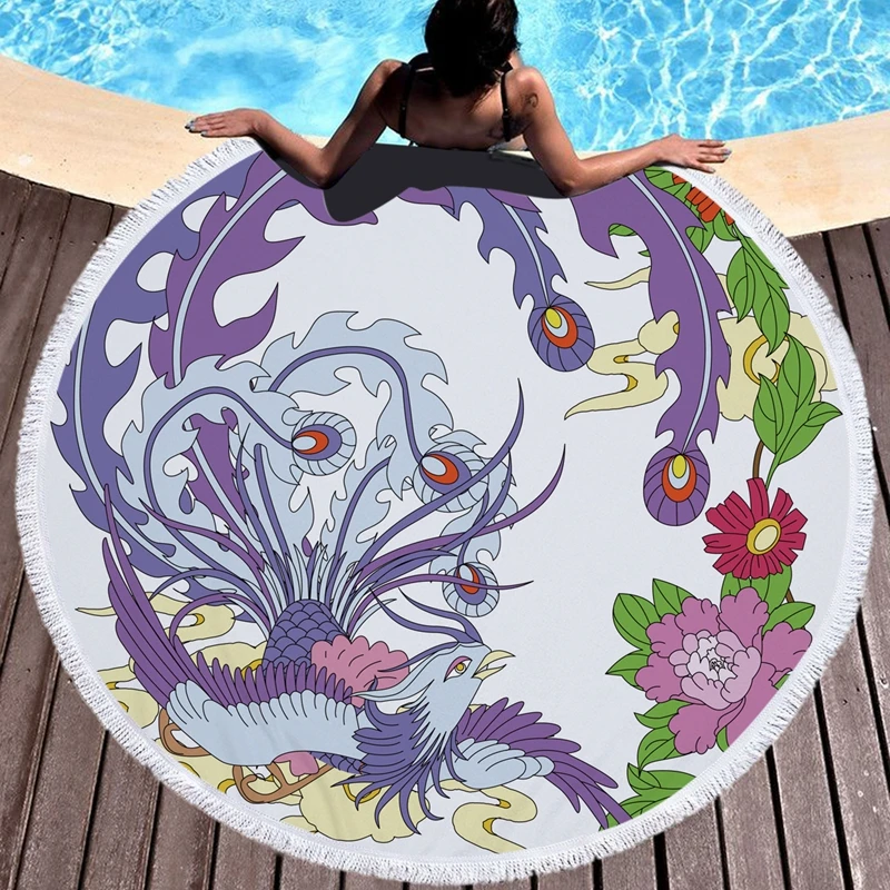 

Round Microfiber Beach Towels Chinese Wedding Style Beach Towel With Tassel for Living Room Decor Adults Bath Towels Yoga Mats