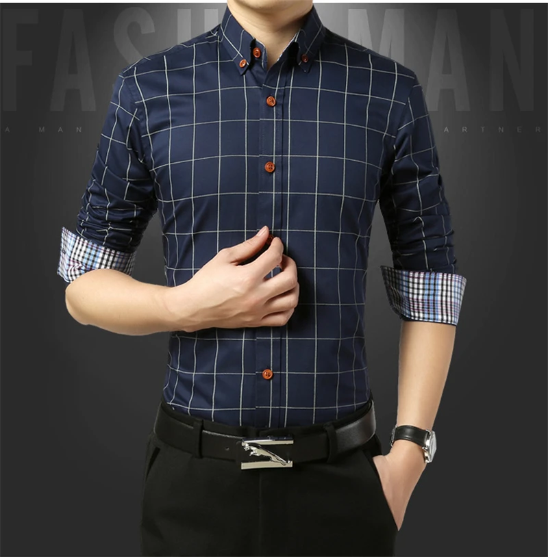 Плюс размер 5XL 2018 Новая Осенняя мода Мужская социальная рубашка Slim Fit с длинным рукавом клетчатая рубашка мужская хлопковая Повседневная