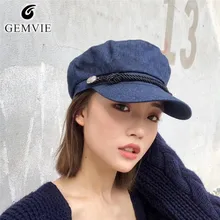 GEMVIE/Женские повседневные береты для молодых людей, модная Универсальная джинсовая шляпа Newsboy на плоской подошве, военная однотонная шляпа фуражка