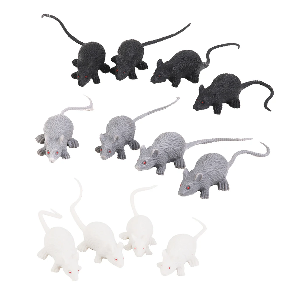 12 шт. пластиковые яркие крысы Хэллоуин грызуны животные модель вечерние шутки черный серый белый мышь реквизит