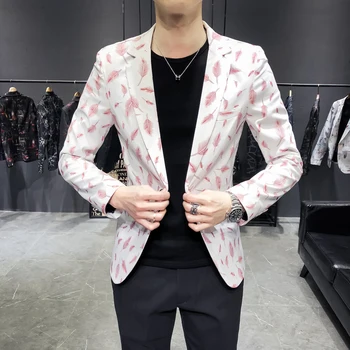 

Feather Printed Veste Homme Blazers Korean Bleiser Varones Vetements Africains Hommes Slim Fit Flower Blazers Mens Party Blazers