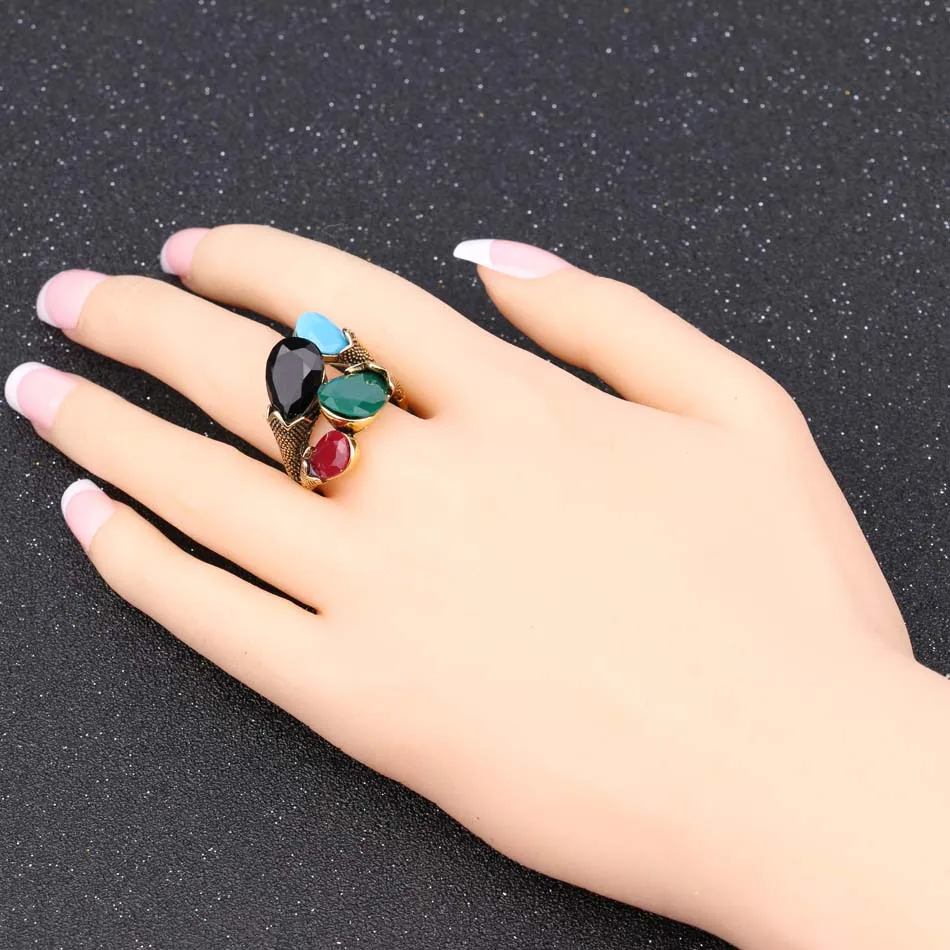 Free Shipping Bohemian Flower Bud Wedding Rings For Women Vintage Resin Antique Gold Ring Party Accessories Fashion Jewelry 2018