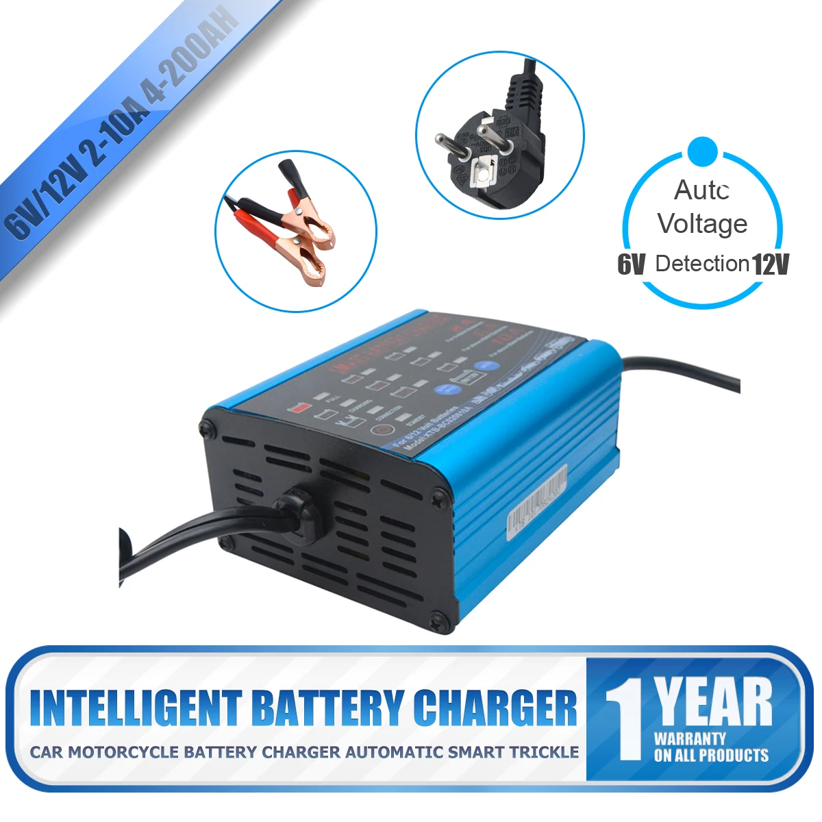 

12V Smart Auto Battery Charger 6V Portable External Battery Charger With LED display Indicator EU Plug Motorcycle Tractor Boat