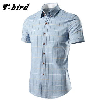 

T-Bird Shirt Men 2018 New Short Sleeve Plaid Shirt Camisa Masculina Summer Men'S Dress Shirts Fashion British Style Male Shirt