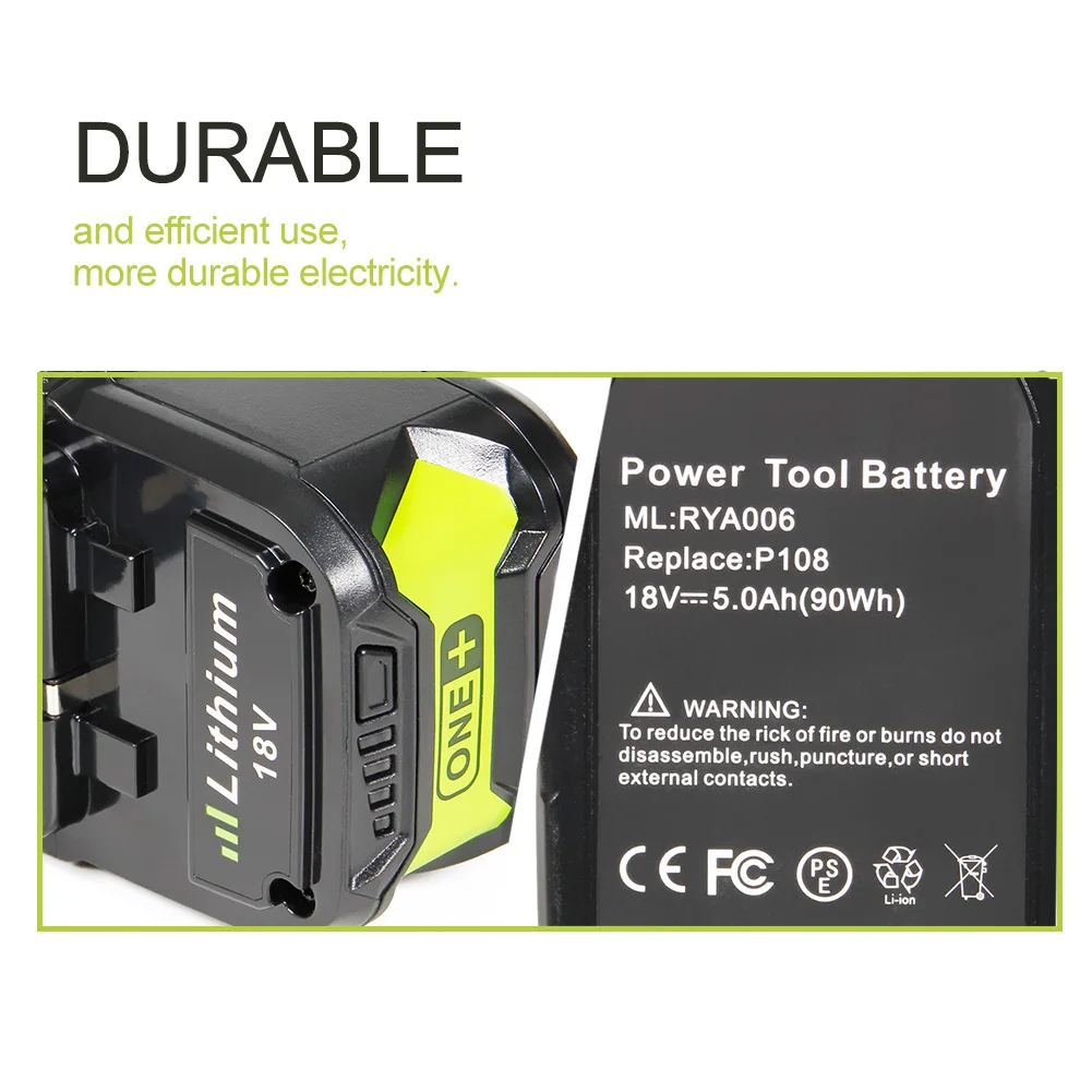 YHR Ryobi 18 В 5000 мАч P108 RB18L40 литий ионный Перезаряжаемые Батарея пакет Мощность