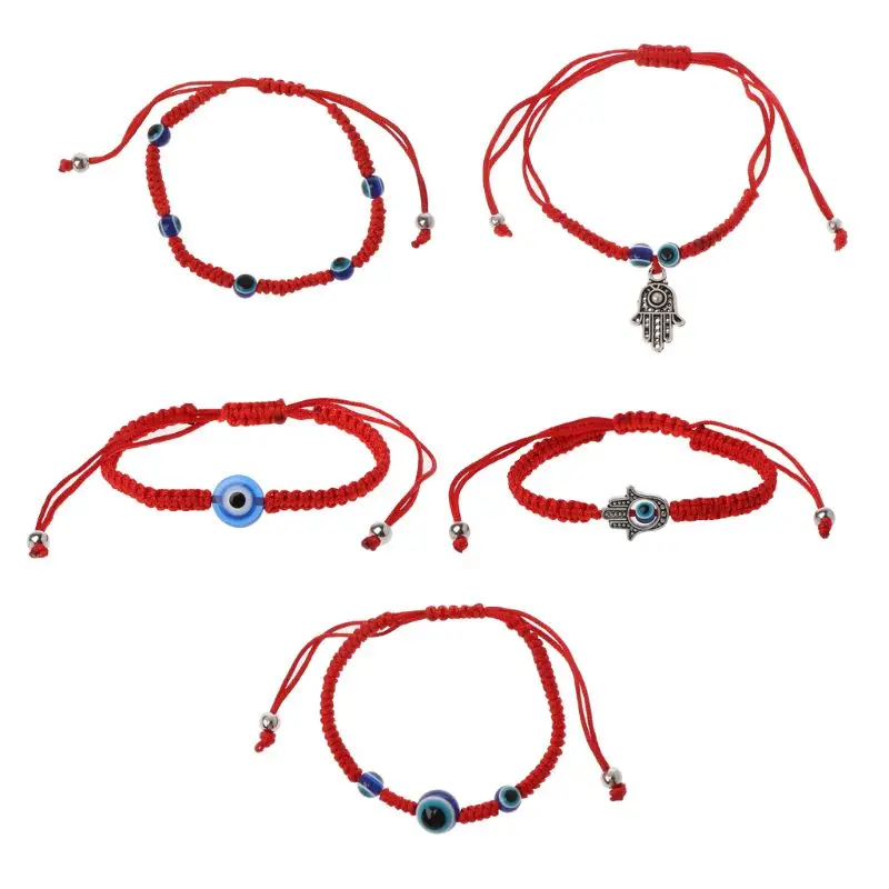 

5Pcs Blue Evil Eye Fatima Hamsa Hand Kabbalah Red String Bracelets Jewelry Kit