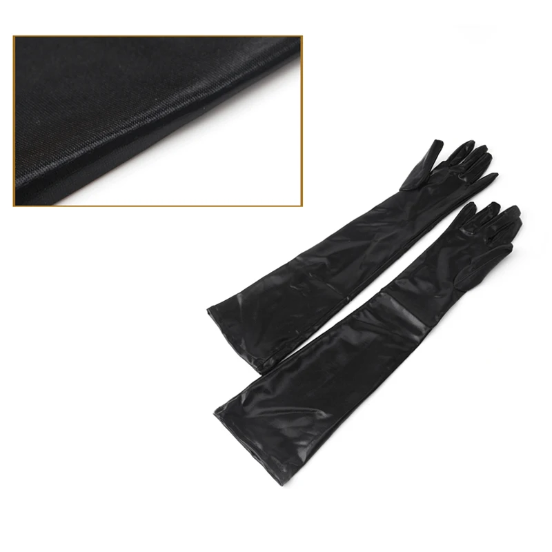 Пикантные Для женщин леди Gauntlet длинные перчатки черный Лакированная кожа эластичная Материал 2018 Летняя мода