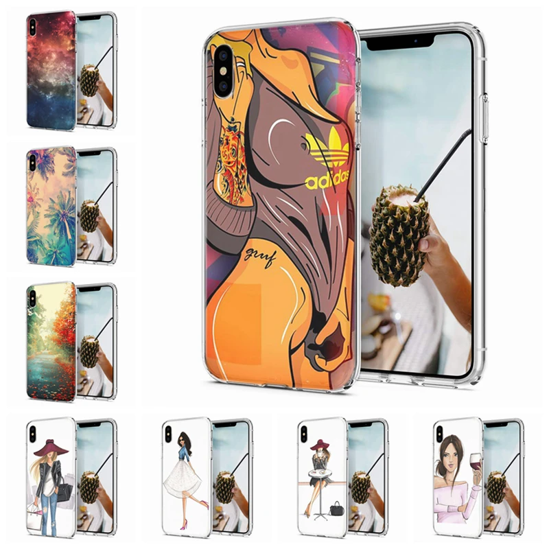 Soft Phone Case For iPhone X XS XR Covers Max TPU Colorful Women Scenery Painted Design Fundas M002 |