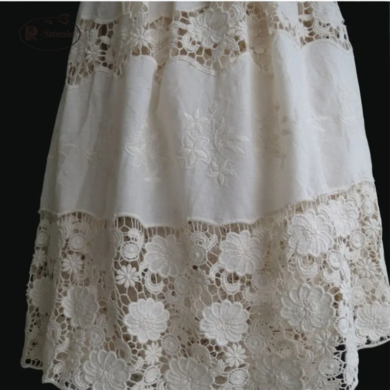 

Beige White Cotton Unilateral Positioning Water Soluble Embroidery Lace Fabric Skin-friendly Soft Summer Dress Lace Fabric RS738