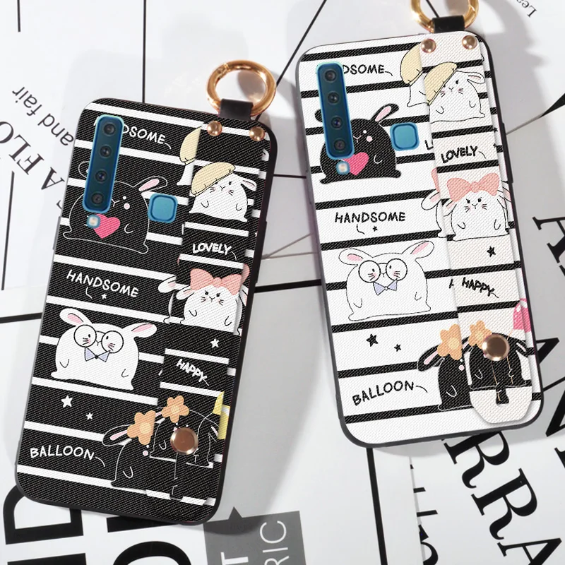 

Wrist Strap Phone Cases For Samsung A9 2016 Luxury Cute Rabbit Funda Coque Case For Samsung Galaxy A9 2018 Holder Case