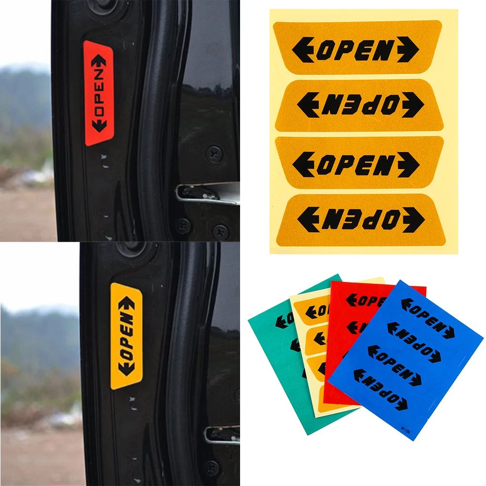 

4Pcs/set Car Door Opening Warning Safety Tips Reflective Sticker Decal Sign Universal Door Stickers