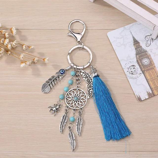 1pc Silver Key Rings Women Natural Dreamcatcher Keychain Bag Charm