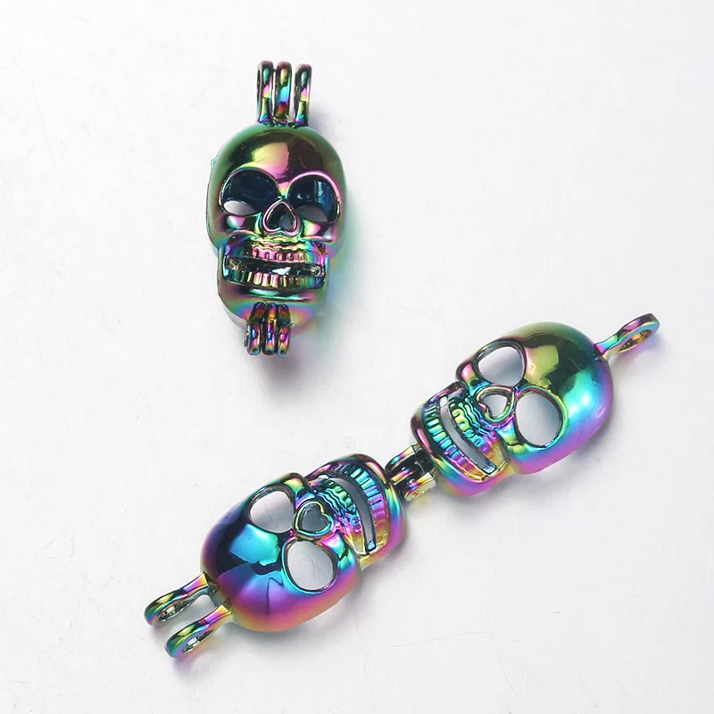 5pcs Rainbow Color Skull Pearl Cage Locket Pendant Jewelry DIY Necklace Aroma Essential Oil Diffuser Box For Oyster Pearls | Украшения и