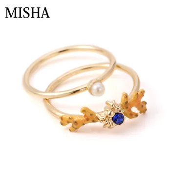 

2 Combination Rings Original Design Adjustable Open Enamel Ring Fish/Coral Shape Simulation Pearl Fine Jewelry For Gift L687