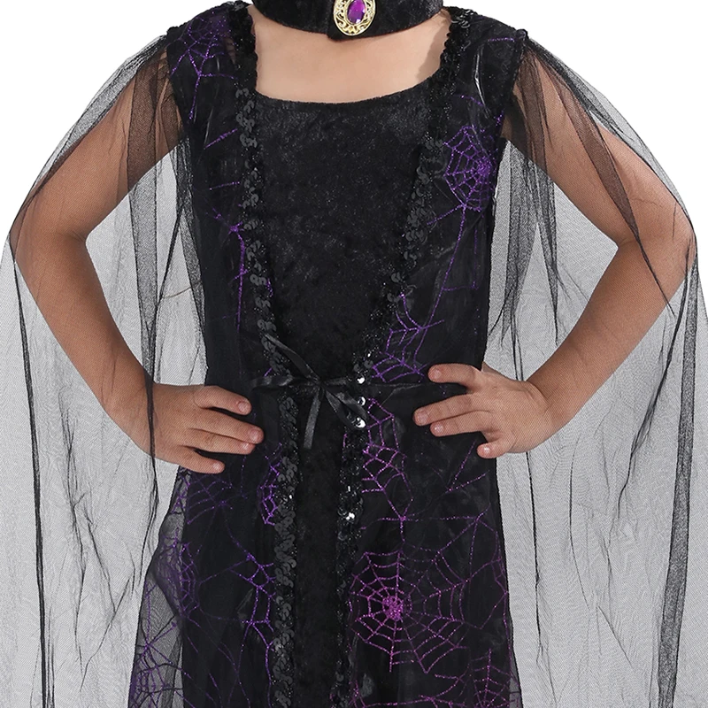 Eraspooky/ г.; фиолетовый костюм вампира паука для костюмированной вечеринки для девочек; Детский костюм на Хэллоуин; кружевная накидка; длинное платье; карнавальные вечерние платья с воротником королевы