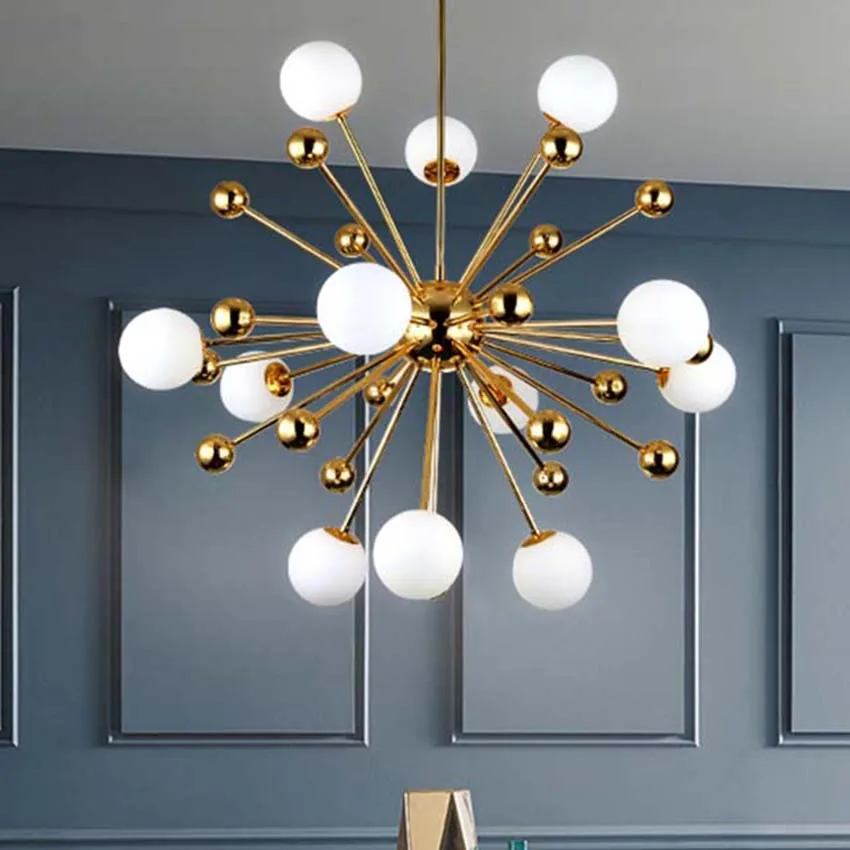Скандинавский светодиодный Золотой подвесной светильник, современный креативный подвесной светильник с одуванчиком, белый стеклянный шар, подвесной светильник для столовой, кухни