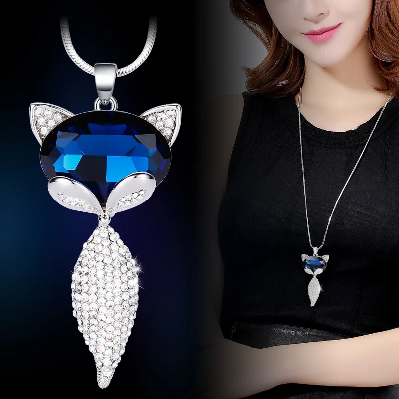 Trendy Crystal Fox Necklace & Pendant For Women Rhinestone Animal Necklace Fashion Jewelry 2018