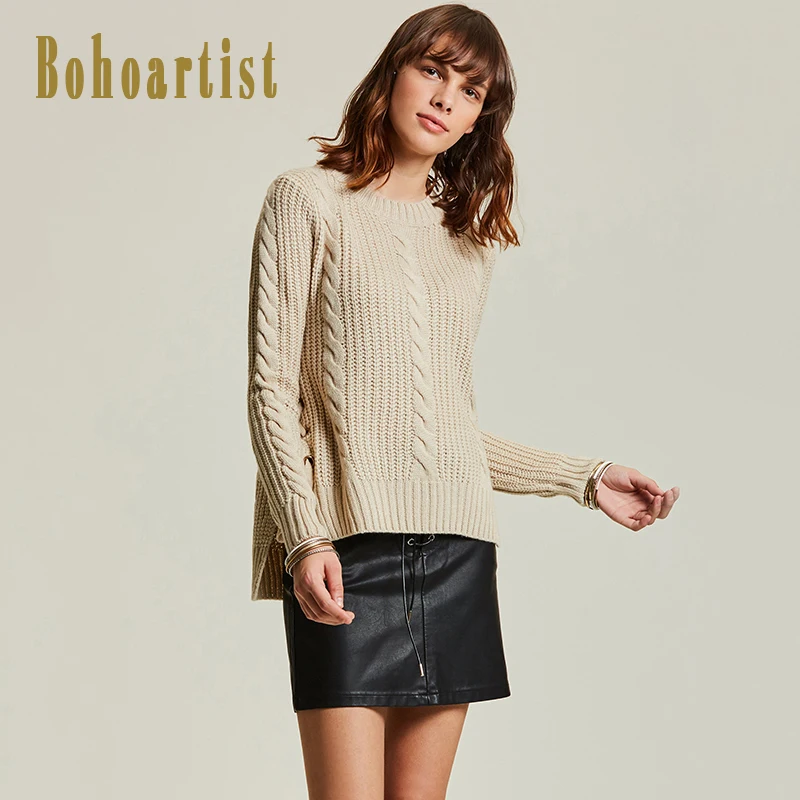 Bohoartist 2018 осень Для женщин свитер абрикос Мода О Средства ухода за кожей Шеи