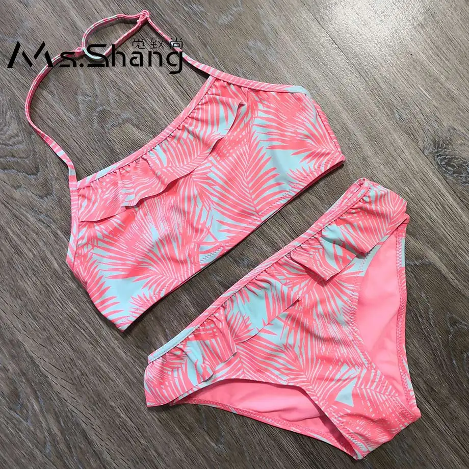 

7-14 Years Print Teenage Girl Bikini Children Two Piece Swimsuit Crop Top Kids Swimwear Toddler Girl Bathing Suit Girl Swim Wear
