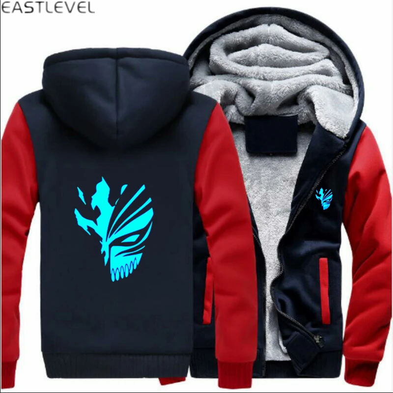 Dropshipping Japanese Anime Kurosaki ichigo Hoodie Hip Hop Sweatshirt Jacket Winter Luminous Fleece Thicken Hoodies Coat 
